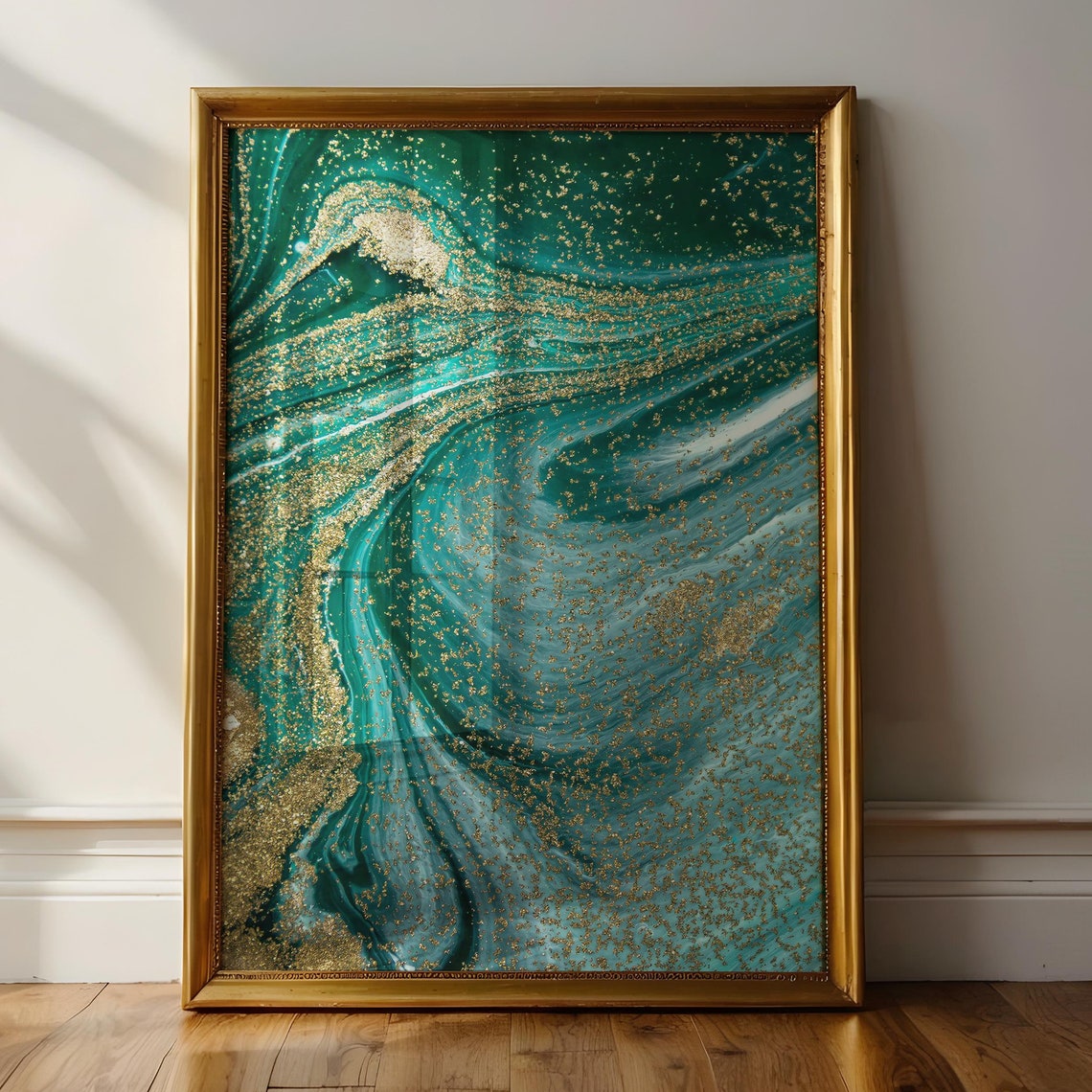 Emerald Green Gold Marble Abstract Fluid Art Luxury Decor Wall Poster