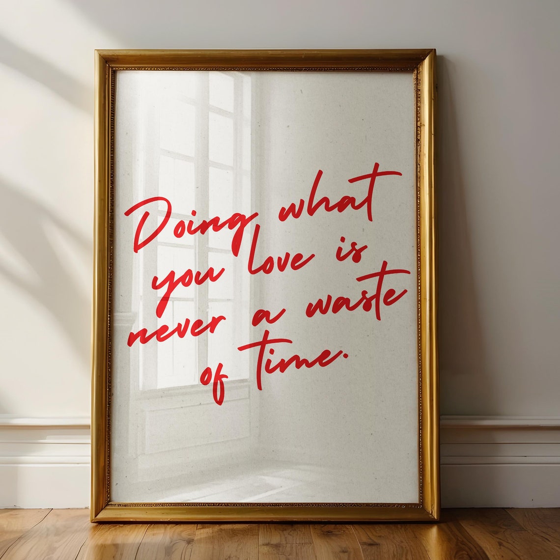 Doing What You Love Red Script Inspirational Typography Quote Wall Art