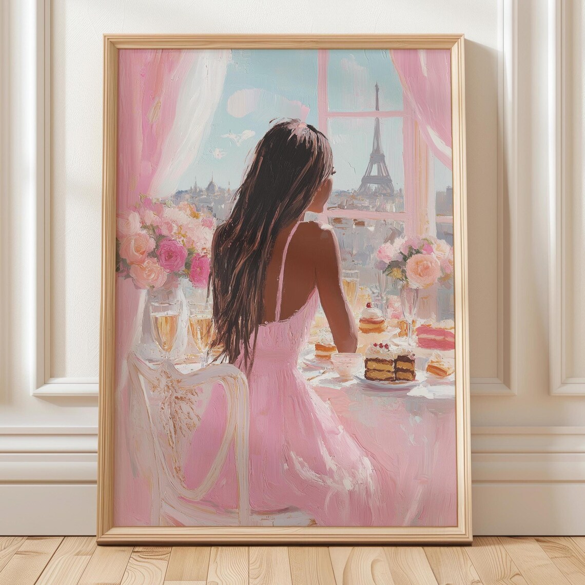 Dark Skinned Woman Paris Art Print, Romantic Decor
