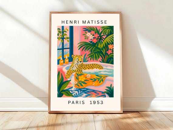 Bathroom Print Leopard Wall Art Maximalism Henri Matisse Pink Tropical Decor Animal