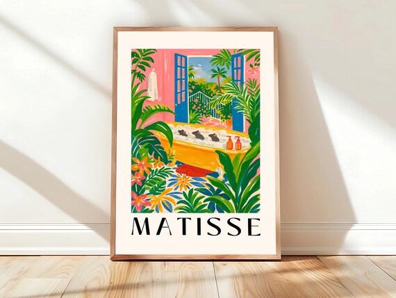 Bubble Bath Yellow Tub Matisse Style Tropical Bathroom Fun Poster