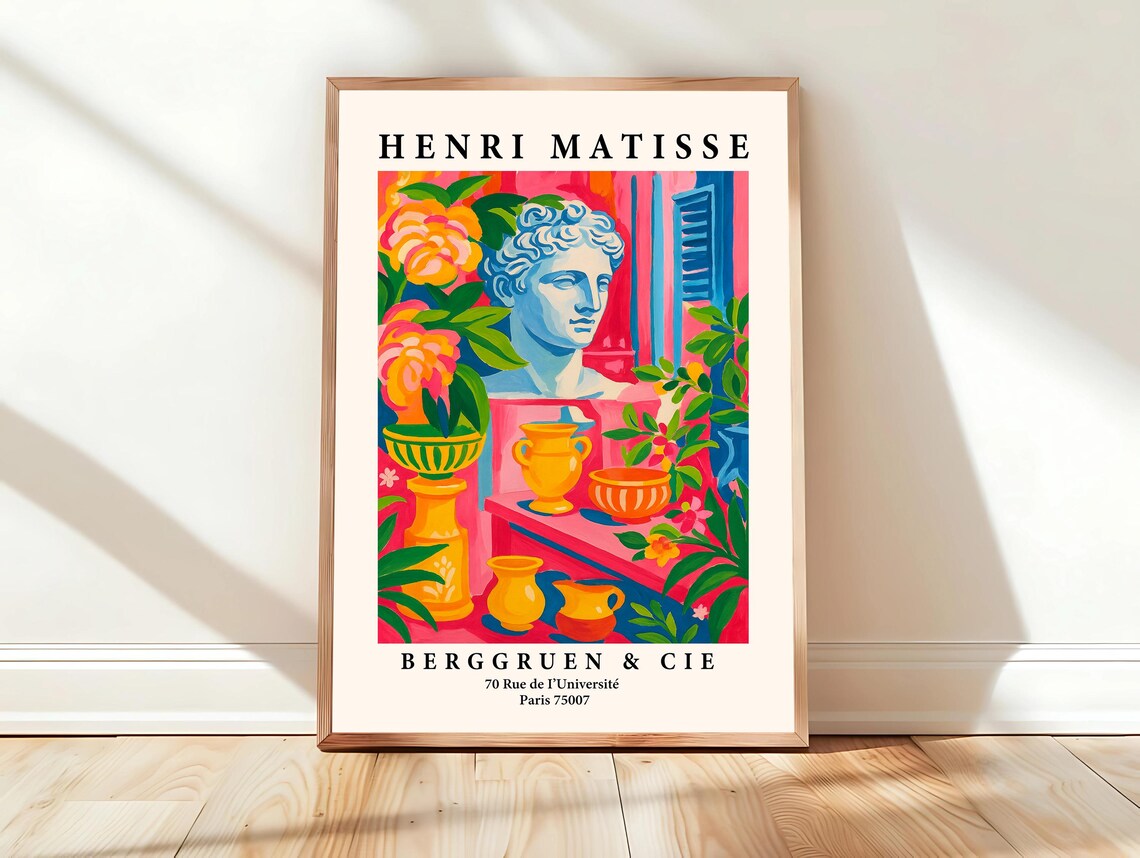 Greek Bust with Amphora Vases Floral Matisse Style Art Poster