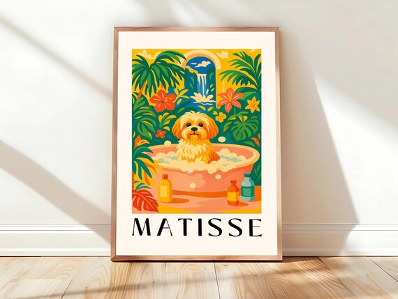 Havanese Puppy in Bathtub Tropical Matisse Style Bathroom Poster