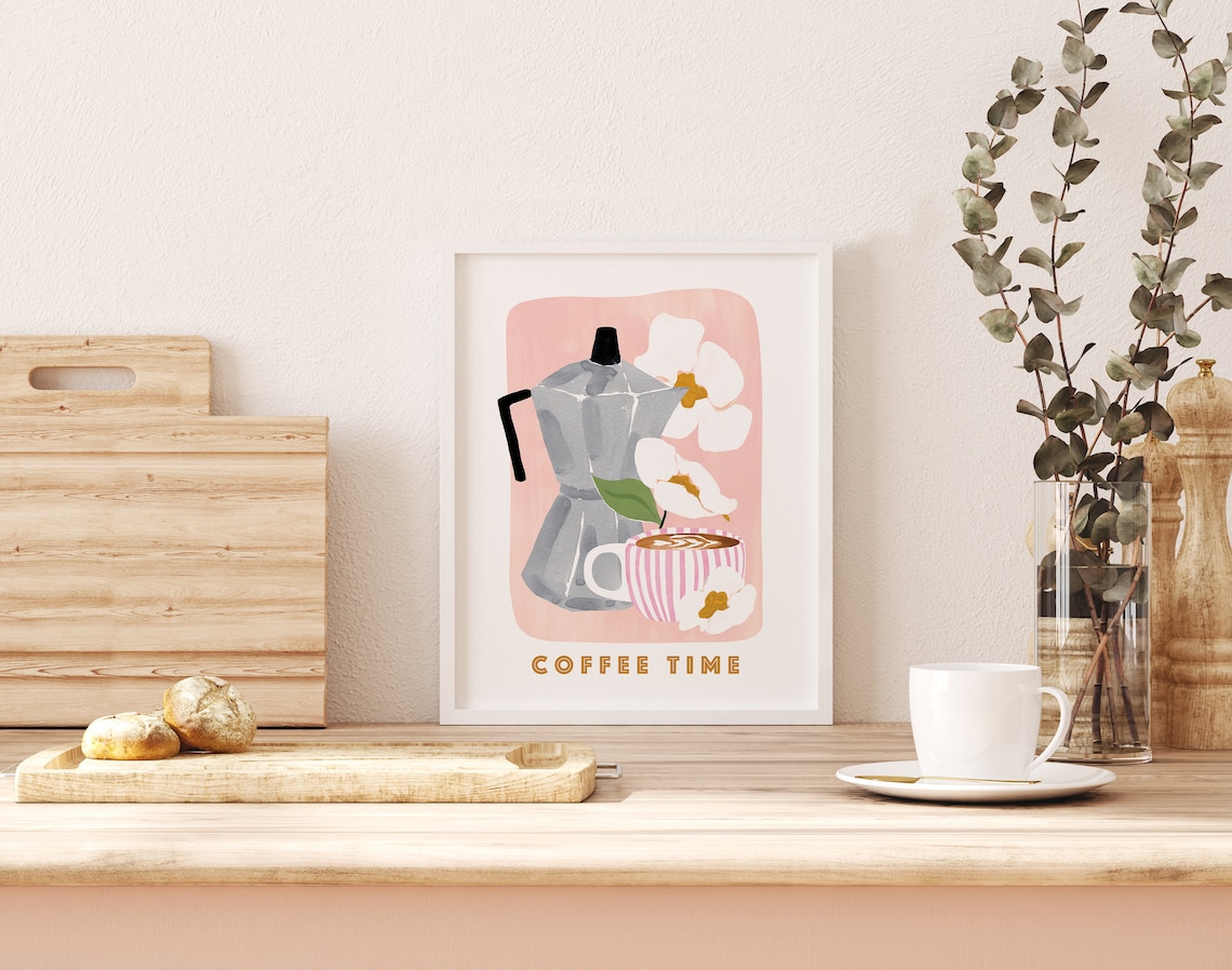 Coffee Poster Print, Girly Kitchen Floral Art - Image 2