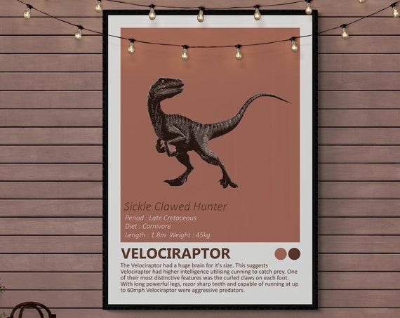 Velociraptor Dinosaur Art Print, Minimalist Design