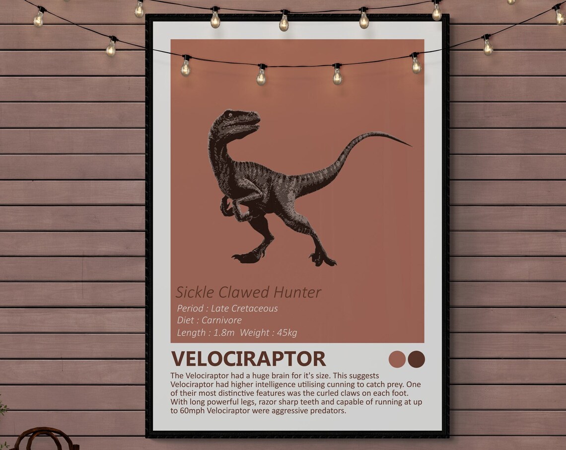 Velociraptor Dinosaur Art Print, Minimalist Design