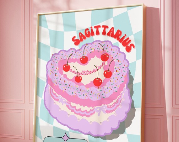 Sagittarius Vintage Zodiac Birthday Cake Art Print