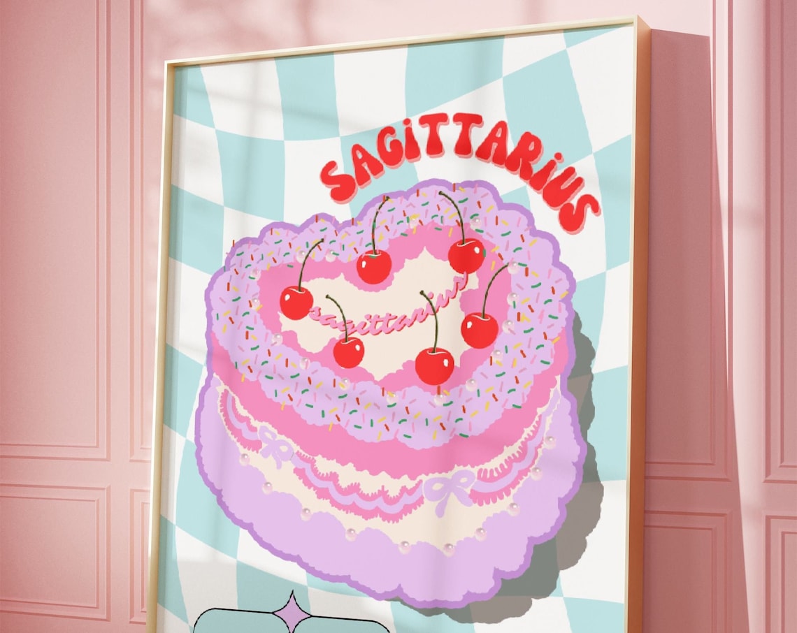 Sagittarius Vintage Zodiac Birthday Cake Art Print