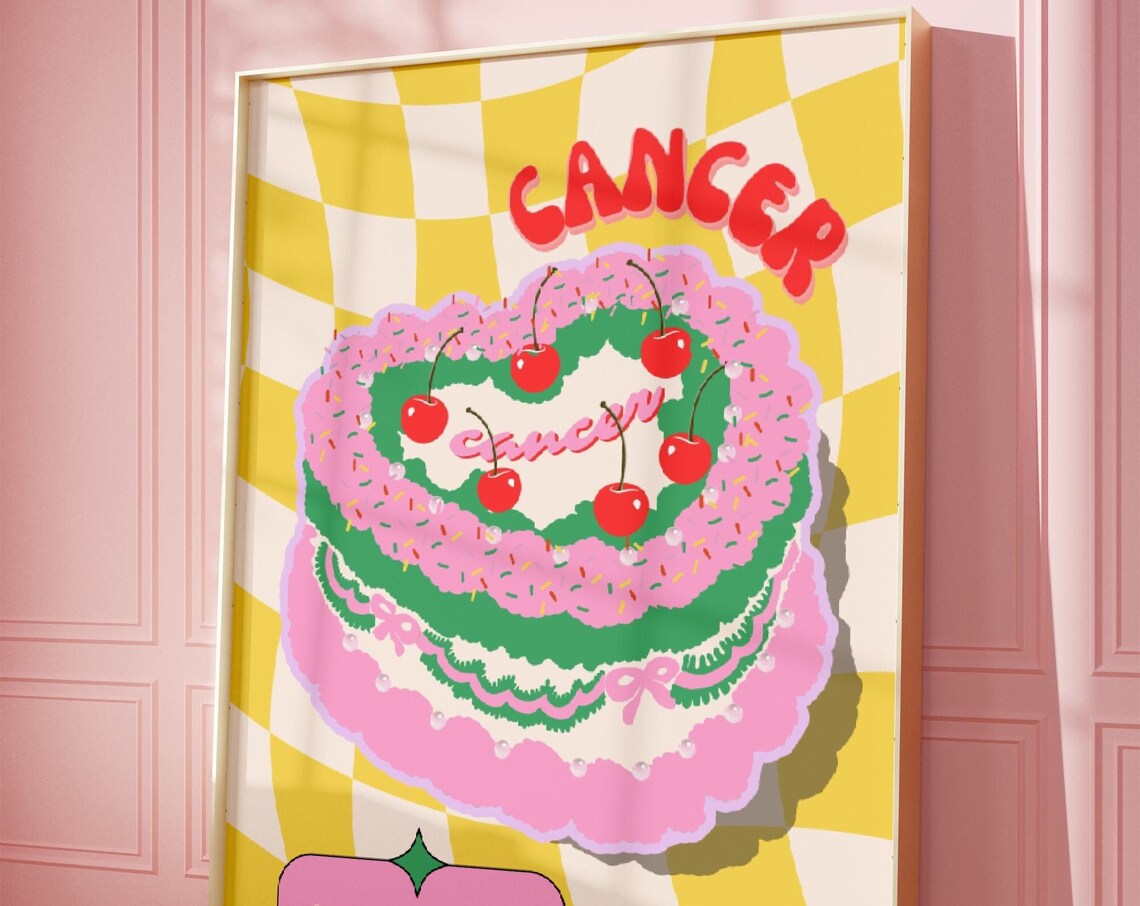 Cancer Zodiac Retro Poster Print, Vintage Wall Decor