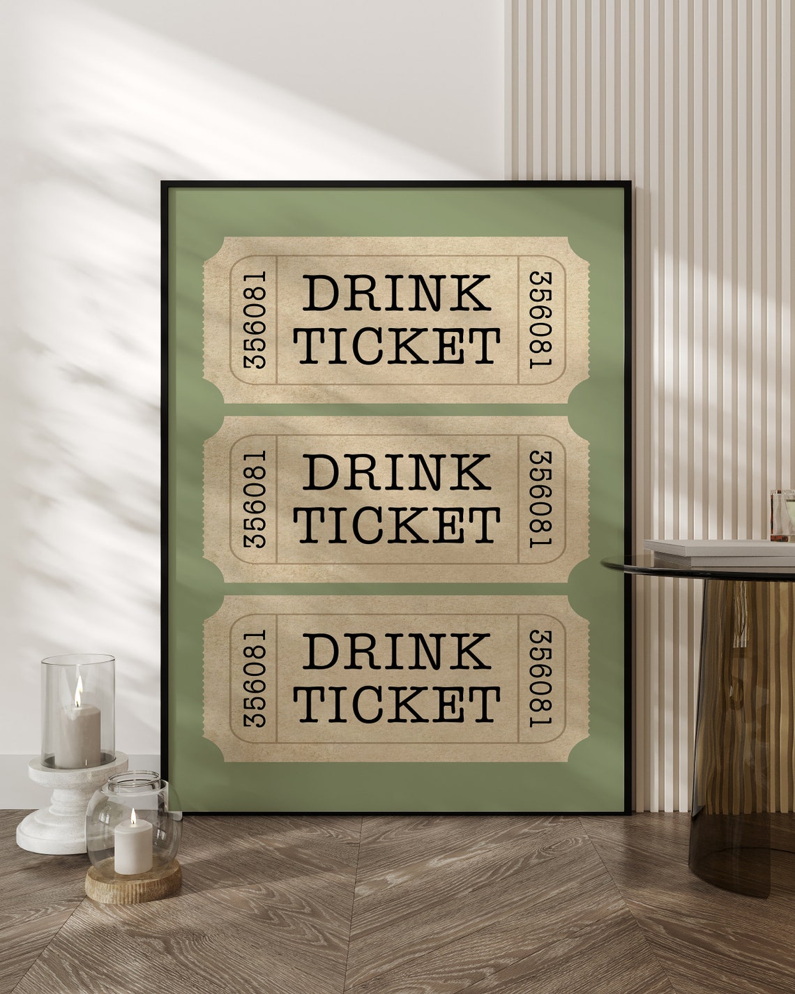 Drink Ticket Retro Vintage Ticket Stubs Sage Green Wall Bar Poster