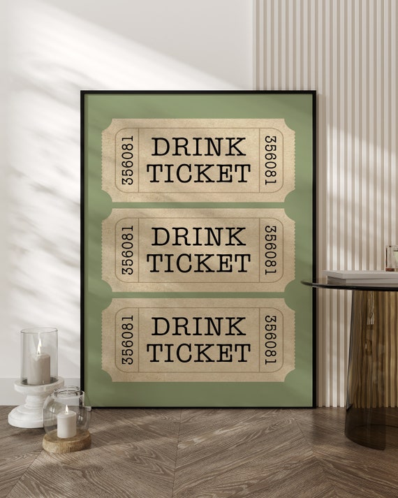 Sage Green Wall Art Drink Ticket Print Bar Cart Aesthetic Sage Green Bar Decor Kitchen Wall Poster Wall Art