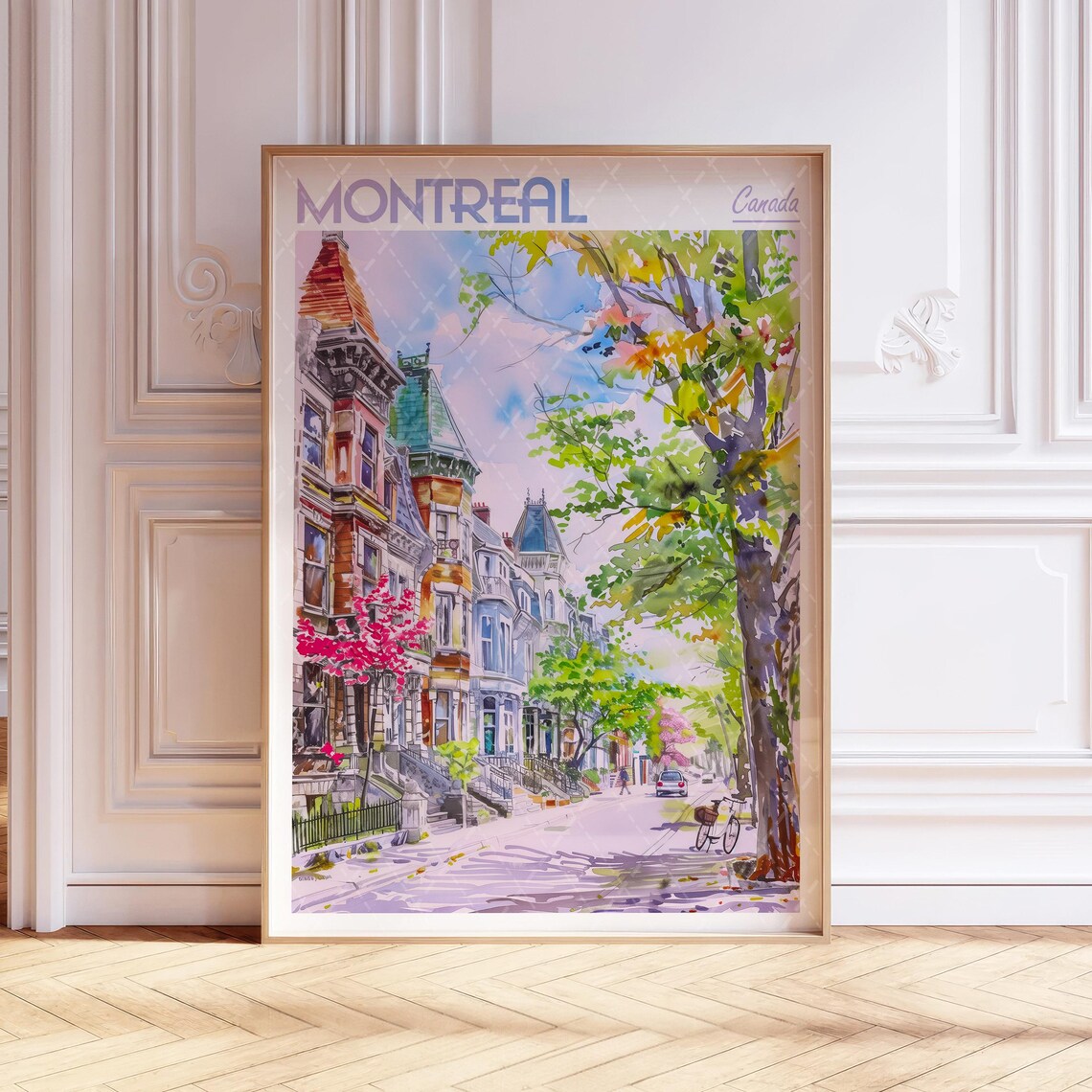 Montreal Canada Historic Street Watercolor Travel Souvenir Poster