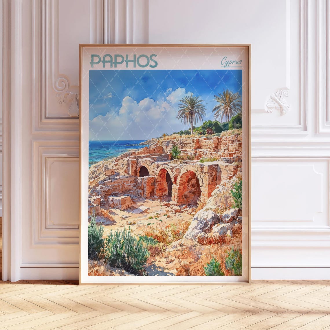 Paphos Cyprus Ancient Ruins Mediterranean Coast Travel Poster