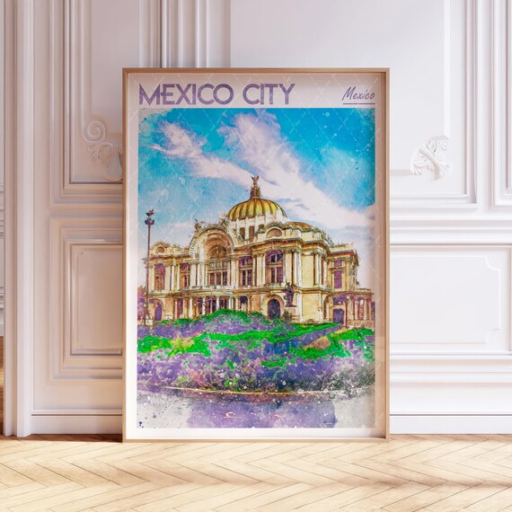 Mexico City Palacio de Bellas Artes Watercolor Travel Poster