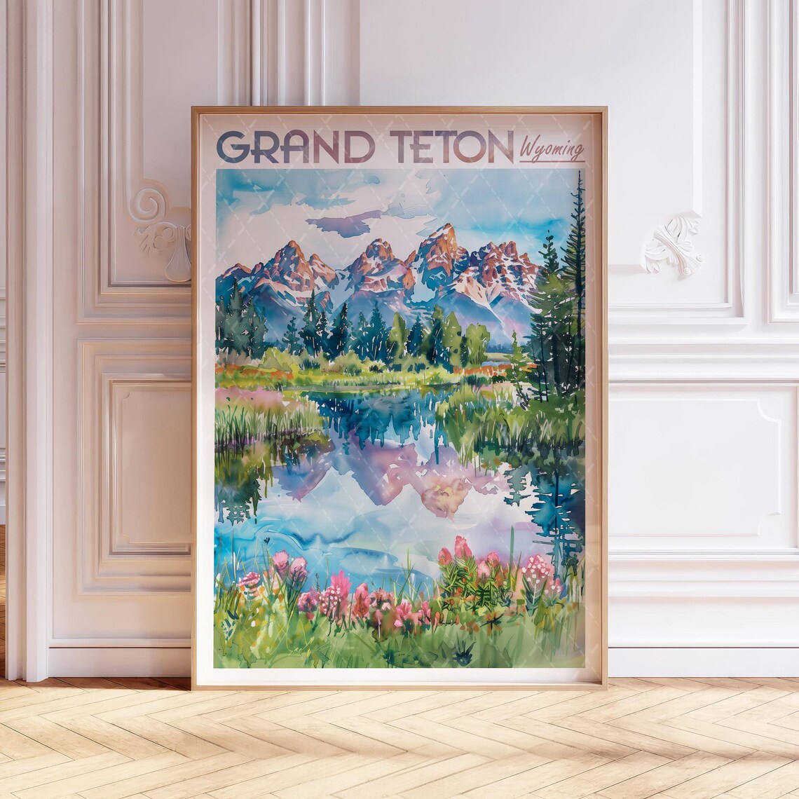 Grand Teton Watercolor Travel Poster, National Park