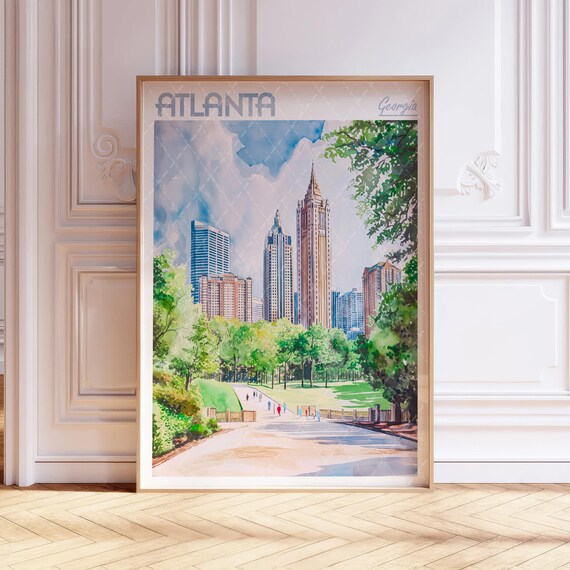Atlanta Georgia Downtown Skyline Vintage Travel Watercolor Poster