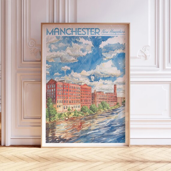 Manchester New Hampshire Watercolor Travel Poster