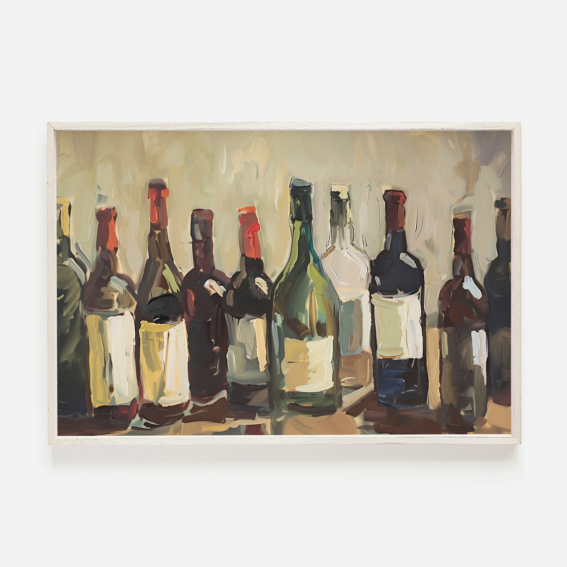 Tuscan Wine Bottle Row Rustic Oil Painting Vintage Wall Poster