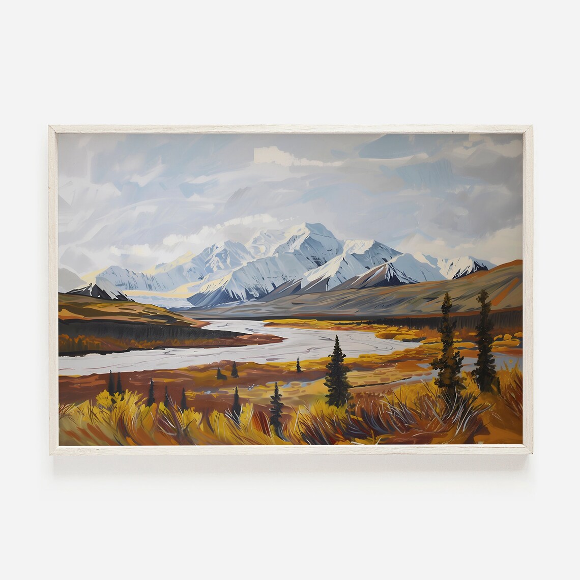 Denali National Park Alaska Autumn Tundra River Mountain Poster