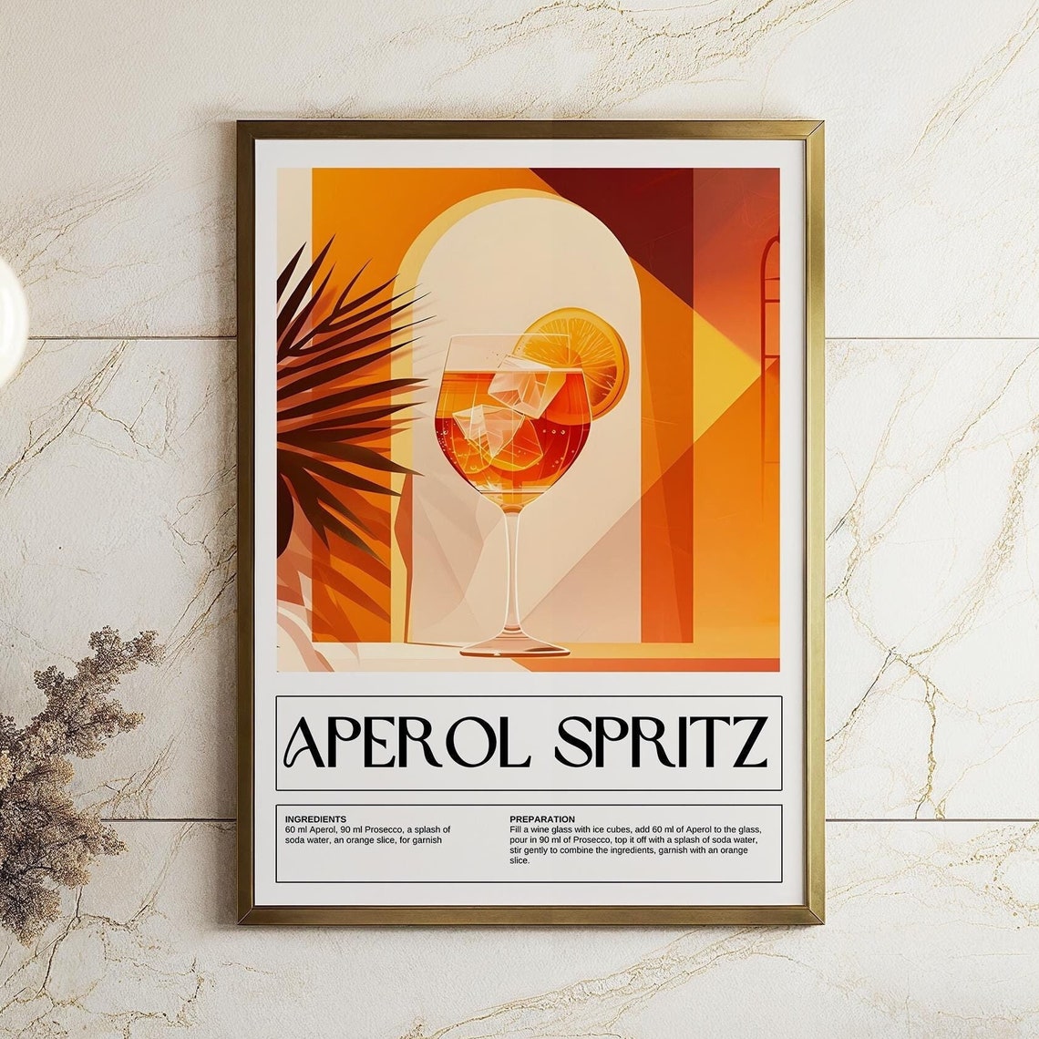 Aperol Spritz Cocktail Recipe Orange Art Deco Kitchen Bar Art Print