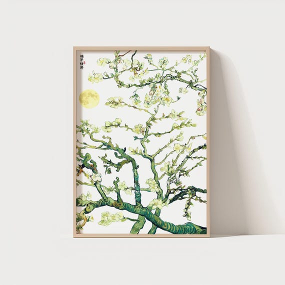 Moonlight Blossom Tree Tranquil Minimalist Wall Art With Full Moon Flowers Japanese Inspired Decor 300 Dpi
