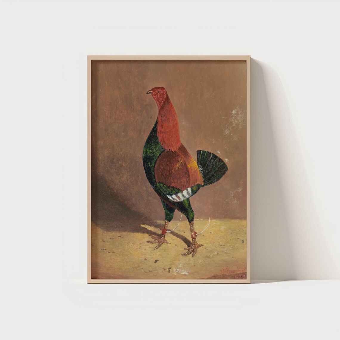 Vintage Rooster Portrait Rustic Farmhouse Animal Oil Painting Poster