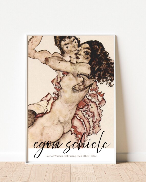 Egon Schiele Pair Of Women Print Embracing Each Other 1915 Expressionist Figurative Art Vintage Wall Poster