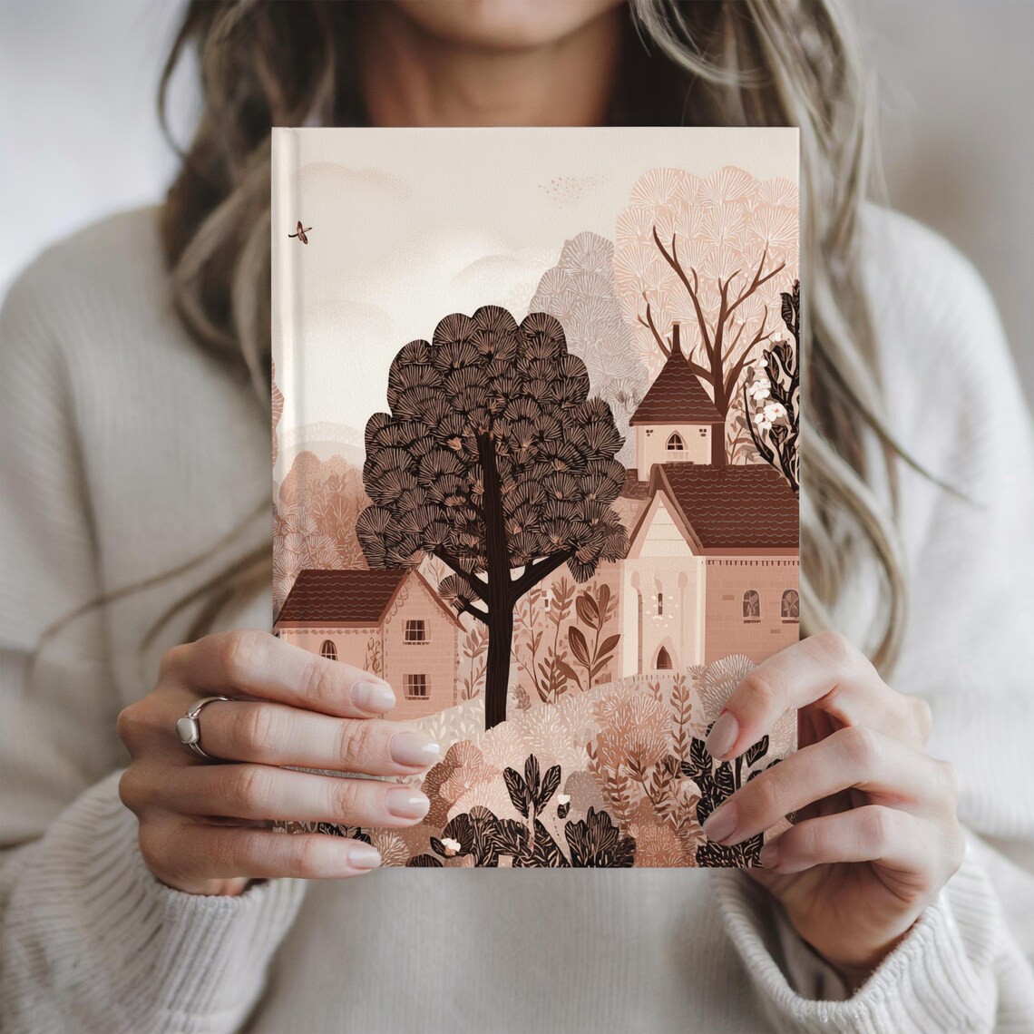 Countryside Village Church Toile Journal Cover Sepia Blush Poster