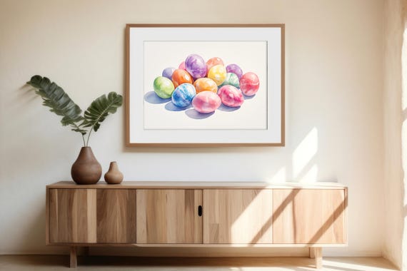 Colorful Watercolor Easter Eggs Spring Holiday Pastel Wall Poster