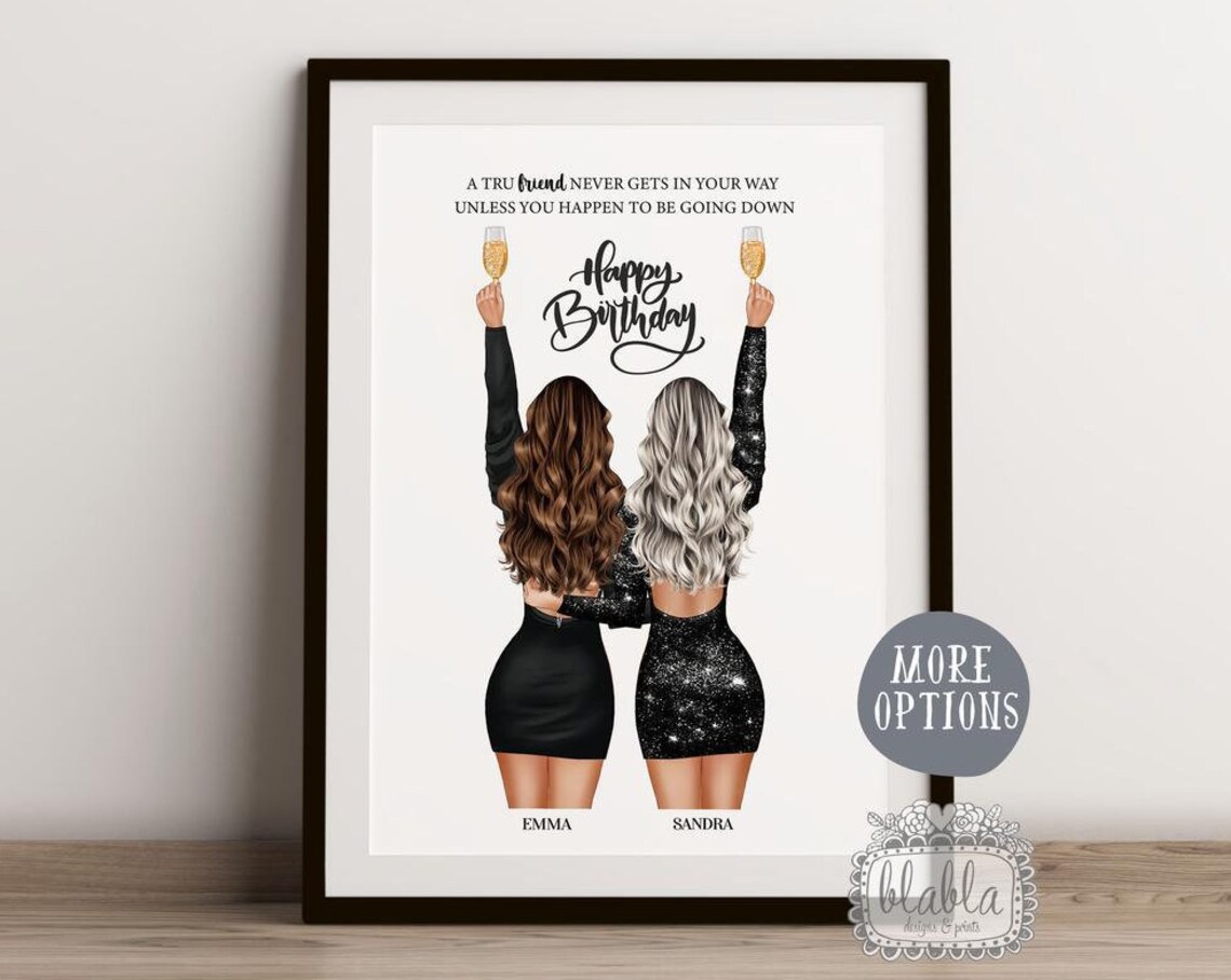 Funny True Friend Quote Happy Birthday Two Friends Champagne Print