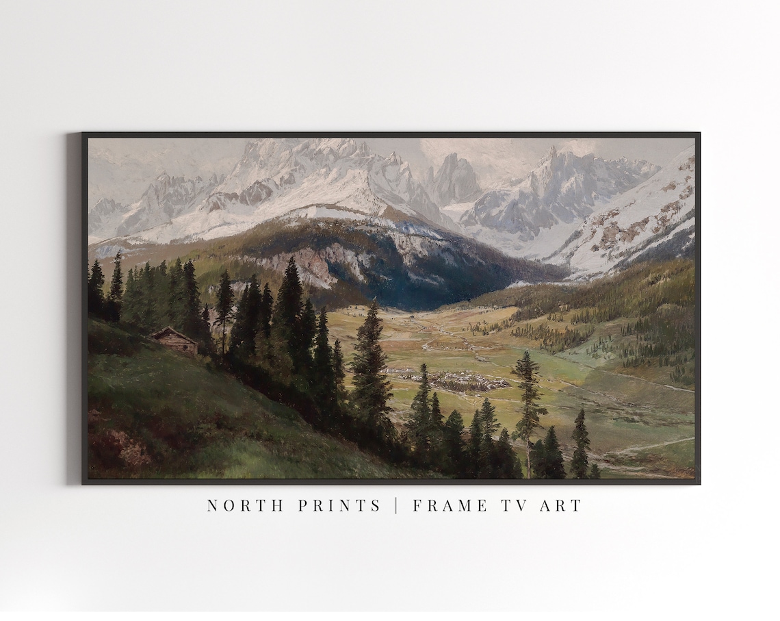Vintage Rustic Mountains Landscape Art Print - Image 2