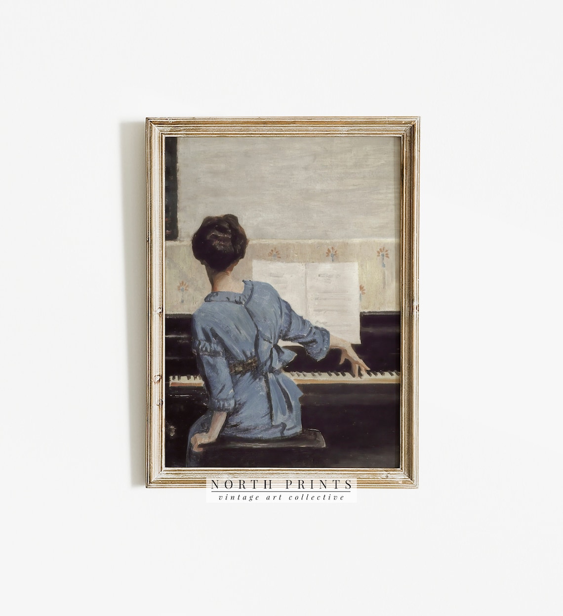 Vintage Female Pianist Oil Painting Art Print - Image 3