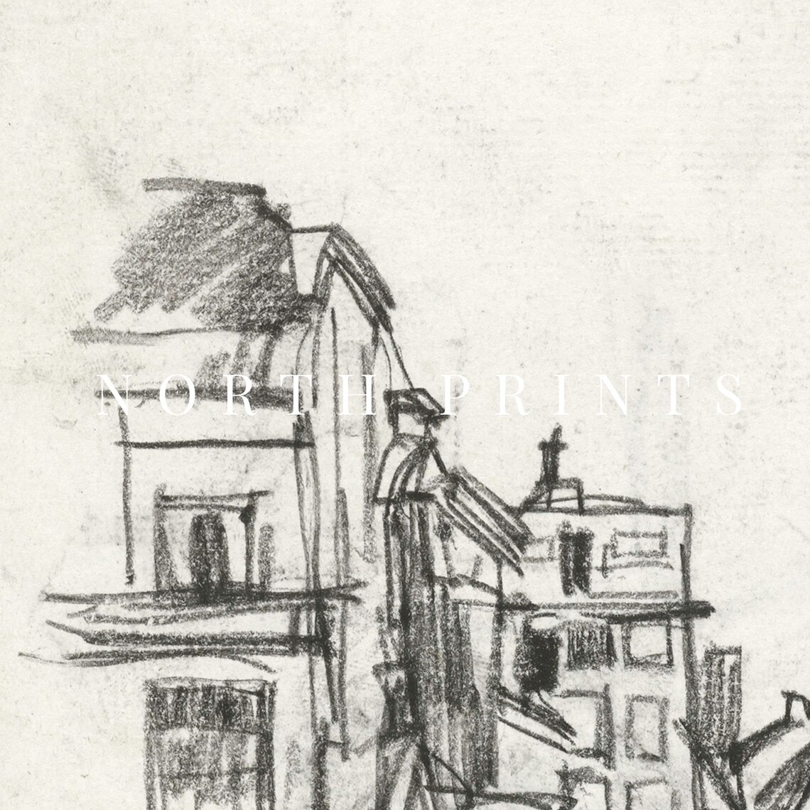 Vintage Cityscape Rough Sketch Architecture Art Print - Image 3