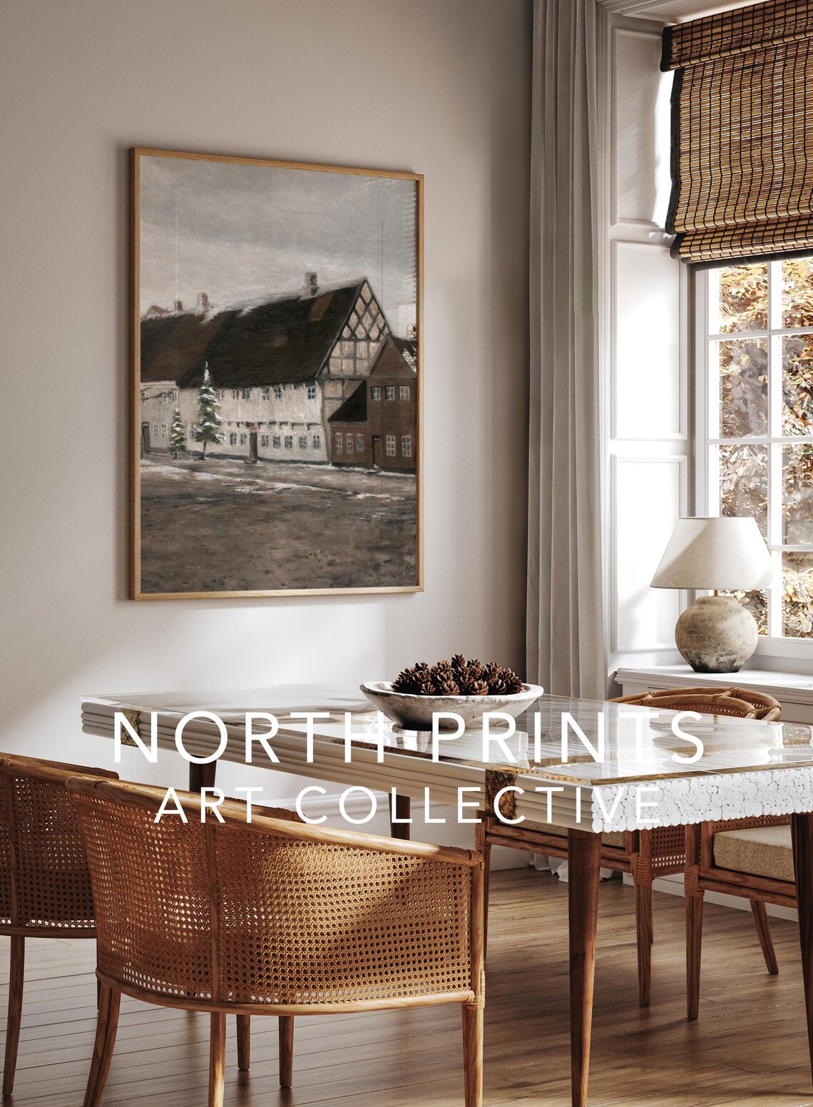 Winter European Village Christmas Wall Art Print - Image 3