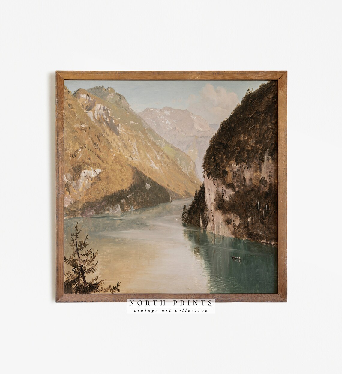 Vintage Lake House Mountain Landscape Art Print