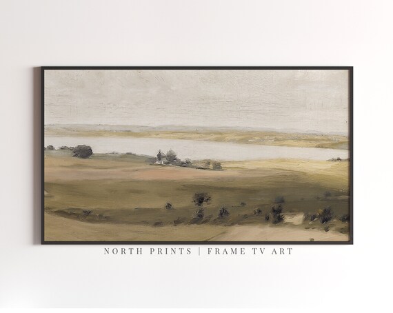 Muted Tonal River Valley Landscape Vintage Oil Painting Neutral Decor Poster