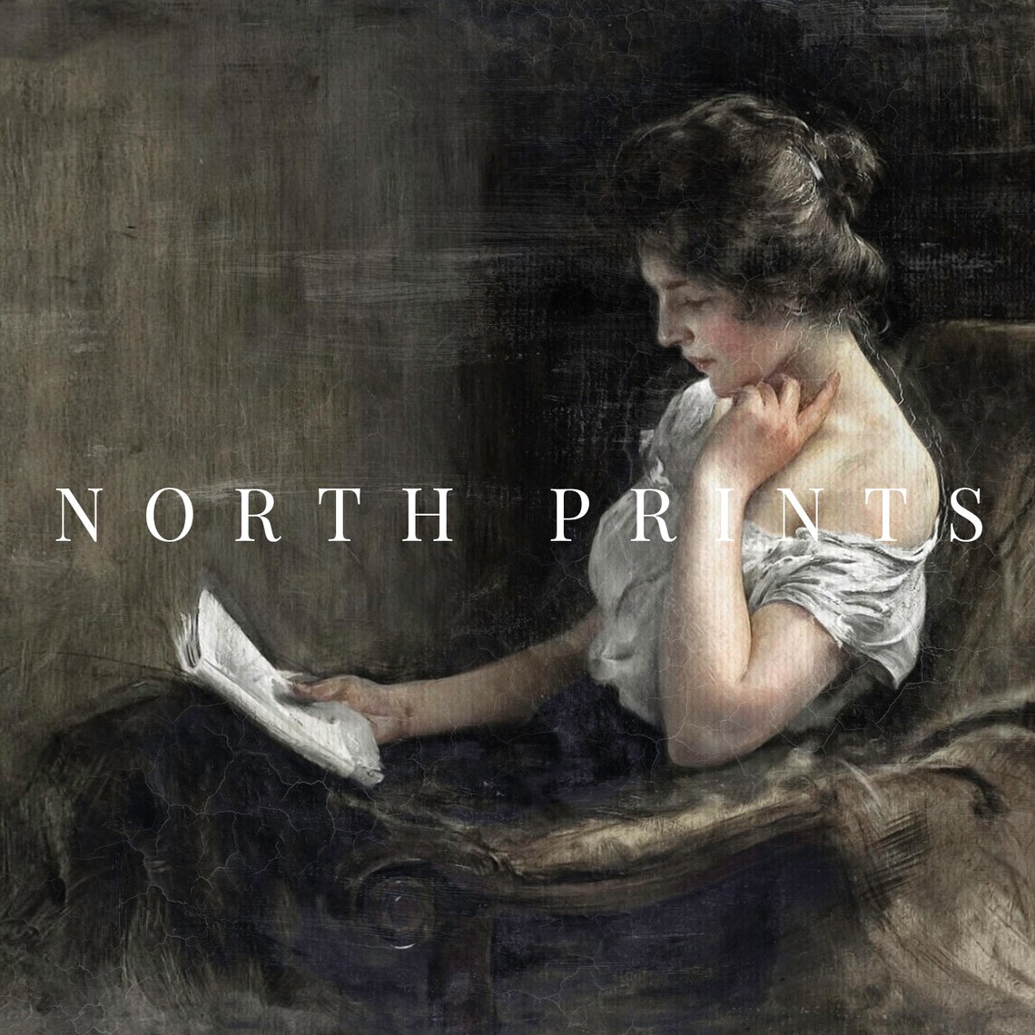 Moody Woman Reading Portrait Vintage Oil Painting Dark Art Print - Image 2