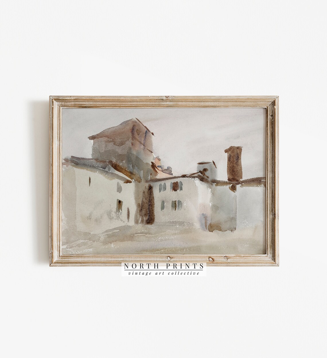 Italian Villa Painting, Vintage Neutral Art Print - Image 3
