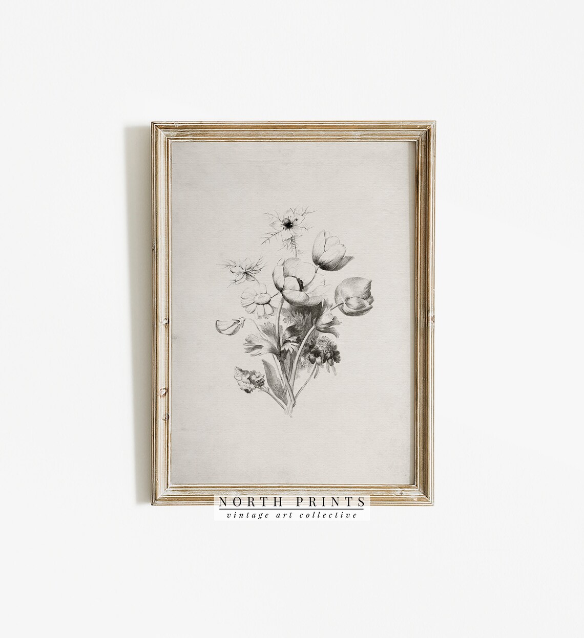 Antique Neutral Flower Sketch, Farmhouse Floral Art Print - Image 4