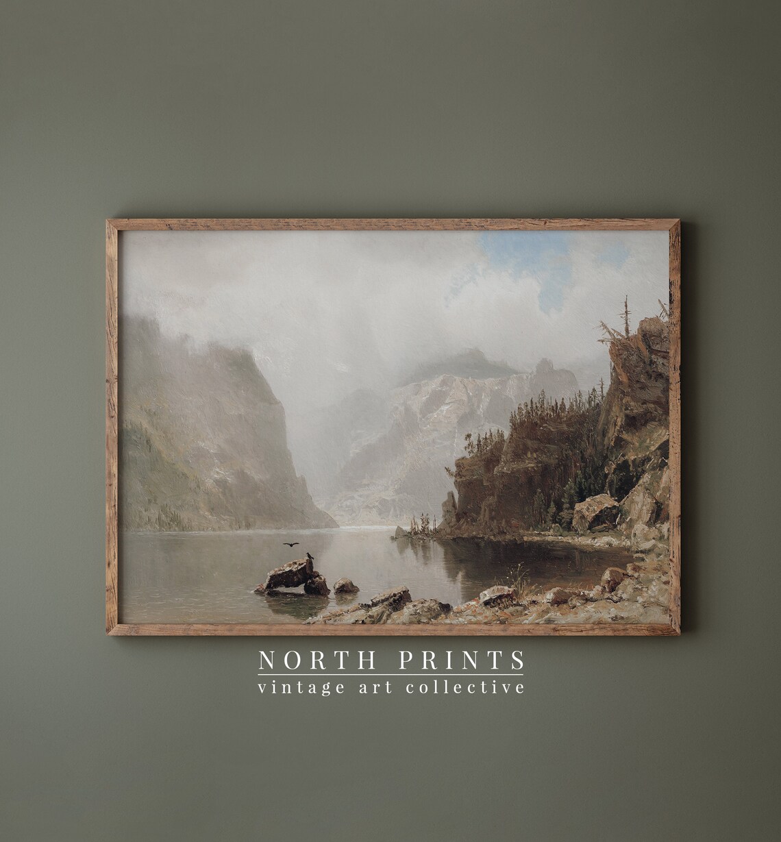 Rustic Lake Painting Vintage Print, Mountain Scenery - Image 4