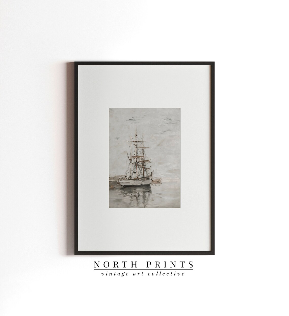 Muted Nautical Ship Oil Painting Vintage Sailboat - Image 3