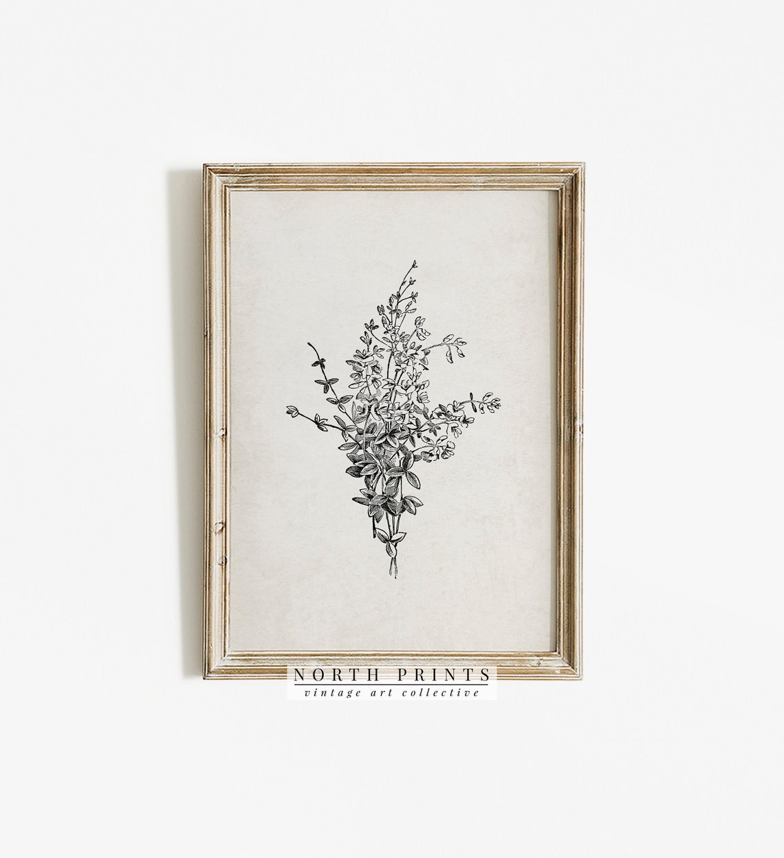 Black White Botanical Line Drawing Leafy Bouquet Vintage Wall Art - Image 4