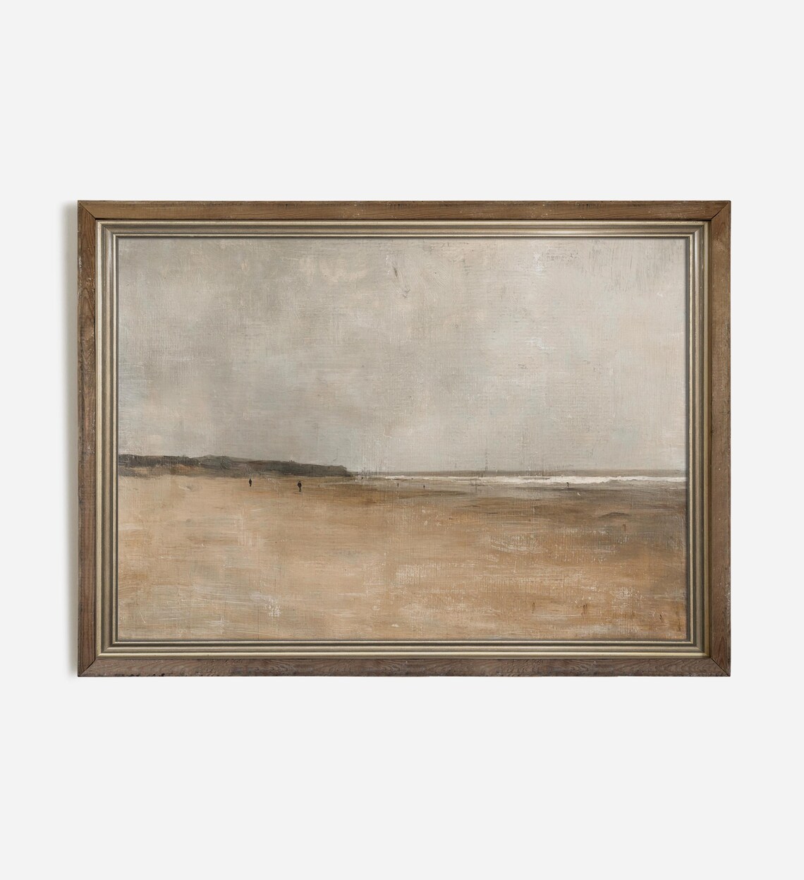 Minimalist Beige Beach Vast Sand Pale Sky Serene Coastal Painting Wall Print - Image 3