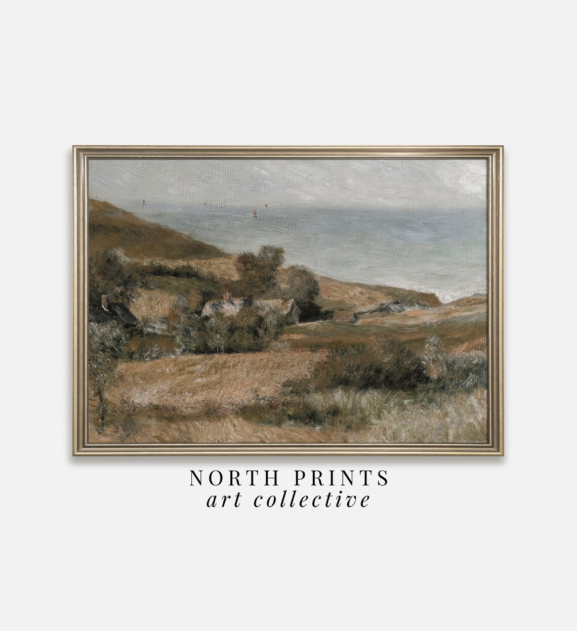 Vintage Coastal Farmhouse Painting, Antique Art Print - Image 3