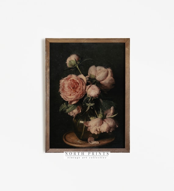Moody Vintage Flower Print, Dark Floral Still Life