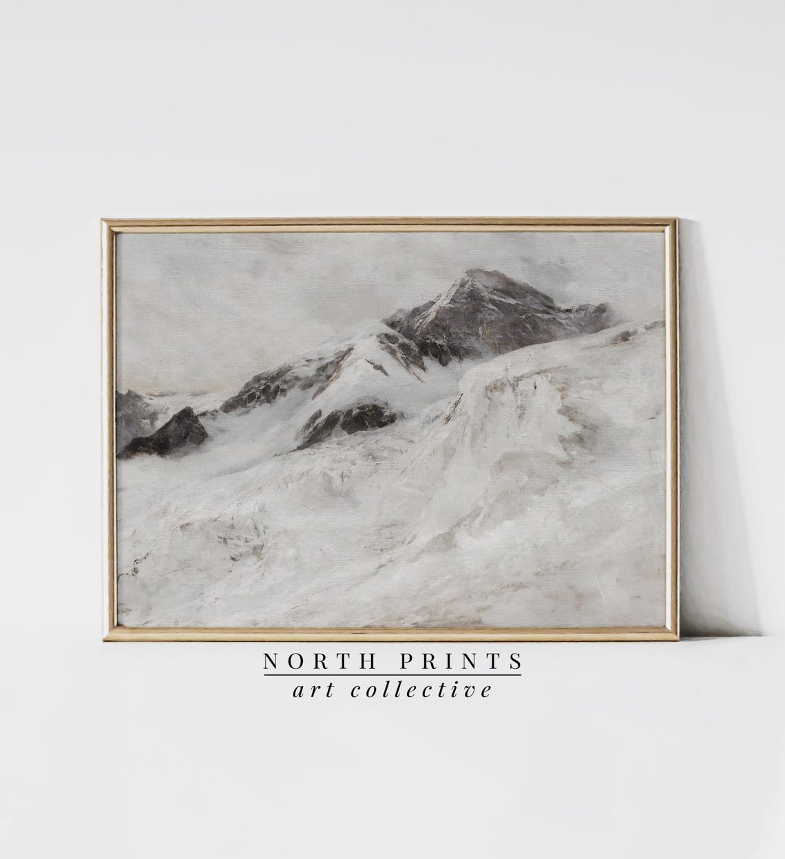 Minimalist Snowy Mountain Peak White Alpine Landscape Art Print