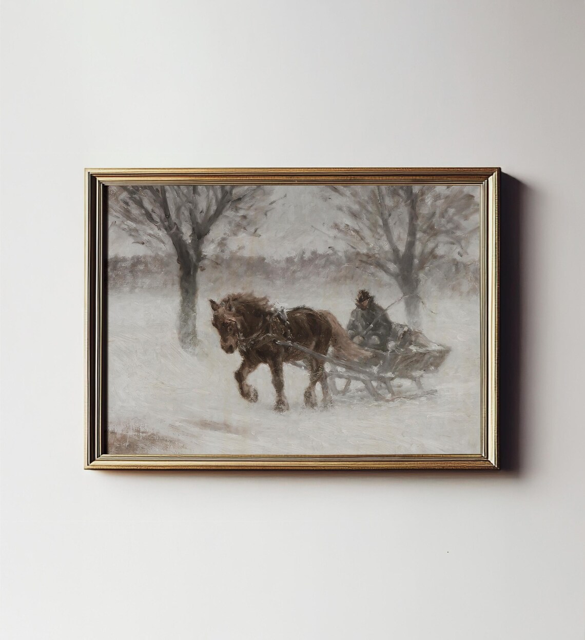 Country Winter Sleigh Ride Vintage Holiday Art Print