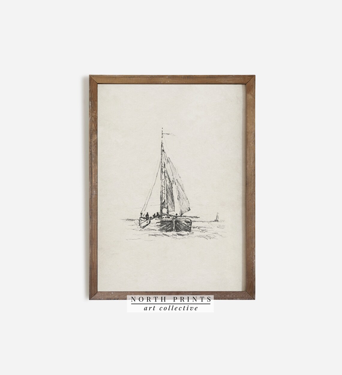 Simple Nautical Sketch Art Print, Lake House Sailboat - Image 2