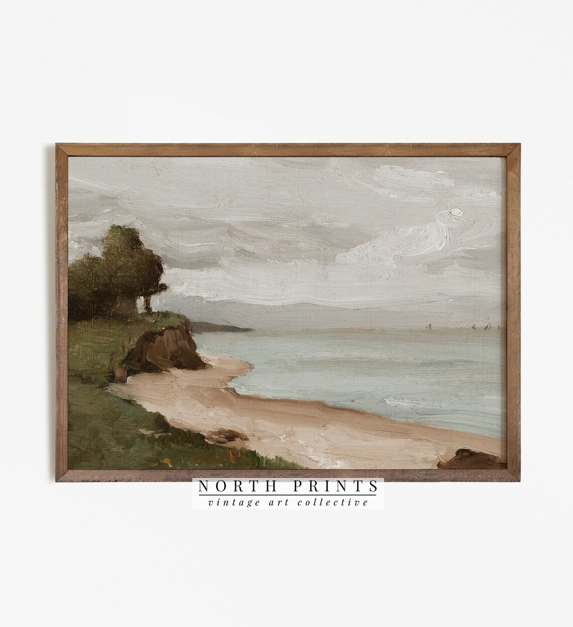 Vintage Coastal Oil Painting Beach House Art Print - Image 4