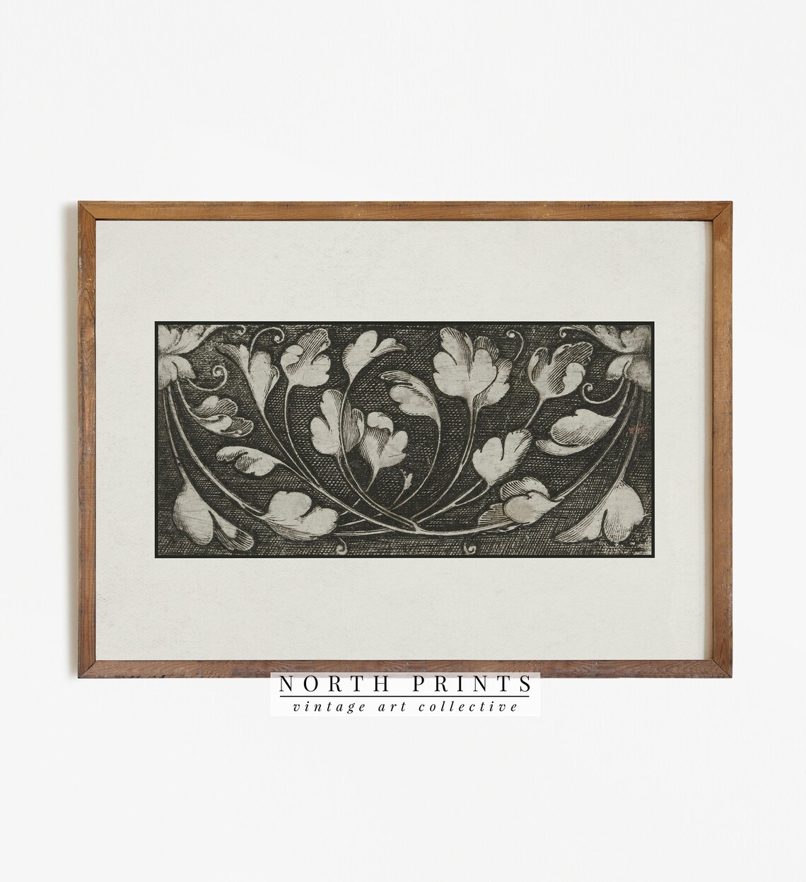 Antique Floral Frieze Engraving Black Ornamental Border Wall Art